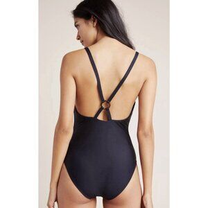 BY ANTHROPOLOGIE Womens M Black Kaitlyn One-Piece Swimsuit Cross/Ring Back